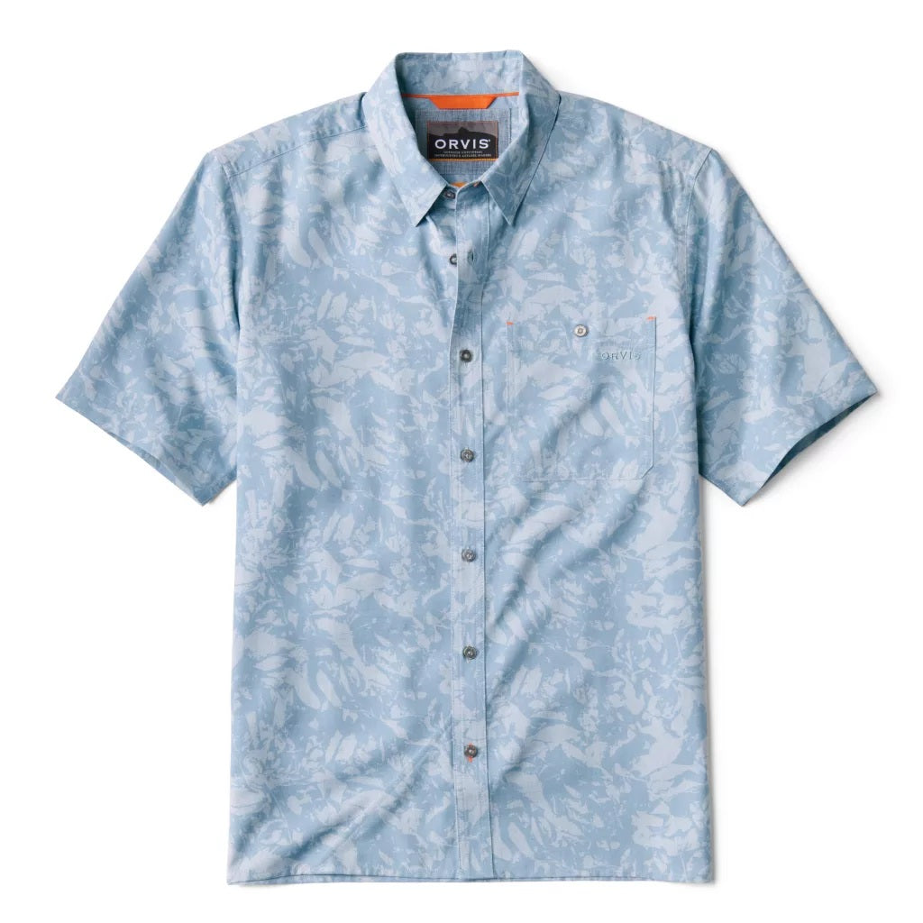 Tech Chambray Printed Short Sleeve Shirt- Mineral Blue Leaf Camo